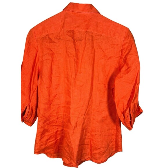 Lauren Ralph Lauren Women Linen Puff-Sleeve Blouse Sz Small Sunset Orange Casual - Picture 8 of 8